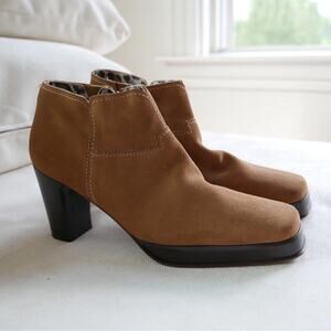 Warren Edwards Ankle Handmade in Italy Boot Brown Suede Chunky Heel 6.5